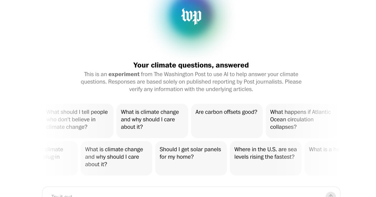 Washington Post Launches Climate-Focused AI Chatbot