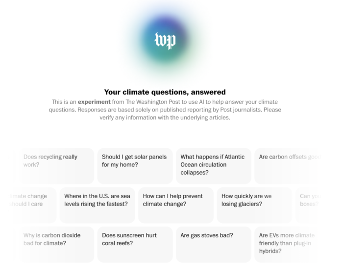 Washington Post Debuts AI Chatbot for Climate Change Queries